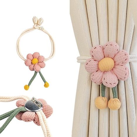 Zweiteiliges Set – Raffhalter für Gardinen – Raffhalter mit Blumenmuster – mit verstellbaren Raffhaltern – Schlafzimmeraccessoires – Rosa