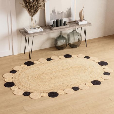 Tapis en jute Boldo - Tapis en laine  - 180x120cm, Oval - 100% Jute - Tissé main - Naturel