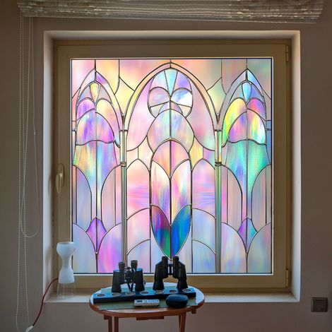 Film de confidentialité coloré pour vitres, 50×50cm, pour la décoration de fenêtres en verre, film à adsorption électrostatique. (1/5)