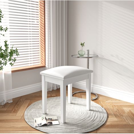 Sgabello da trucco CHICFURN 43x33x45 cm bianco, PU e legno, senza schienale (1/5)