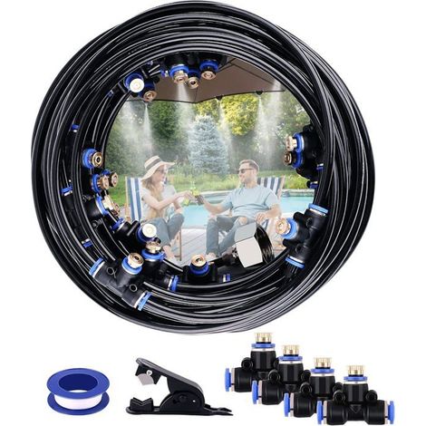 Kit d’Irrigation système de brumisateur extérieur 20m avec 23 Buses de Brume avec Joint en T, système de Refroidissement.