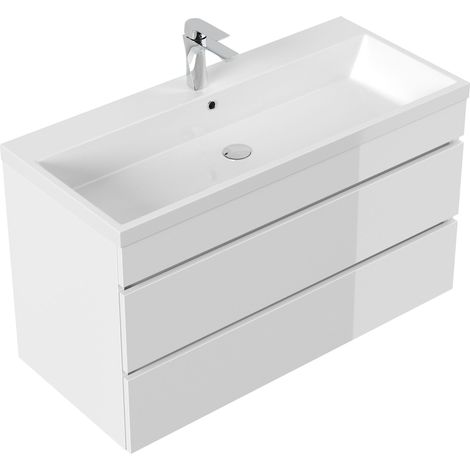 Badmöbel Via 100 SoftClose weiss hochglanz mit grifflosen Schubladen (1/5)