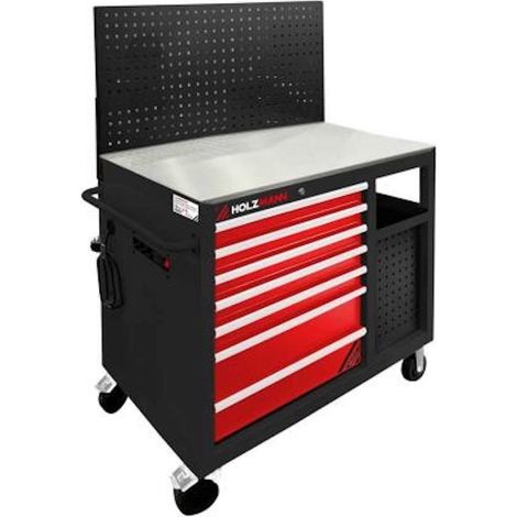 HOLZMANN Servante d’atelier multifonction 3680W - WW1000Multi - 7 tiroirs - Multiprise - Charge 350 kg - Plan inox