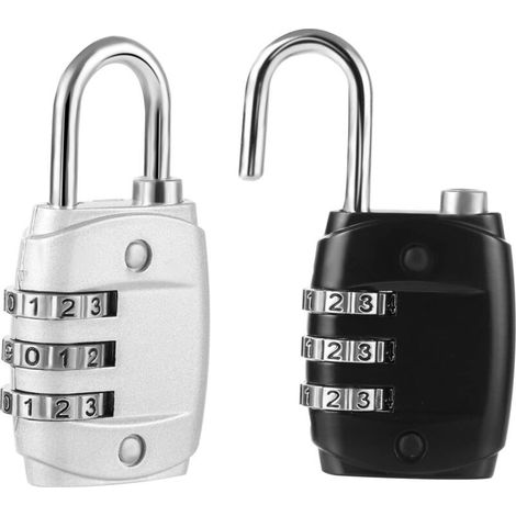 ZOLGINAH Lot de 2 Cadenas Code de 3 Chiffres, Petit Cadenas Valise Avion Cadenas Casier College Métal Cadenas a Code pour Casier Exterieur Gym (Noir, Argent)