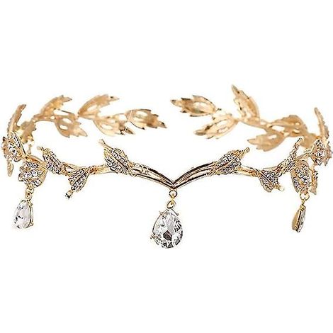 Strass- und Blattgold-Hochzeitstiara – Kristallkrone, Haarschmuck für den Abschlussball (1/5)