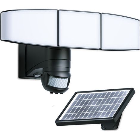 Arum Lighting – Projecteur à détecteur de mouvement solaire 1000 lumens – Détection jusqu'à 12m – IP44 extérieur – Blanc froid 6500°K – Autonome