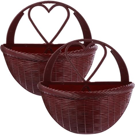 Panier mural léger en plastique marron pour plantes, au design rustique et à la finition artistique (1/5)