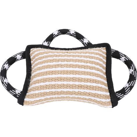 Coussin à mâcher avec 3 poignées robustes, en jute résistant aux déchirures, jouet interactif à mâcher et à tirer pour chien adulte, noir (1/5)