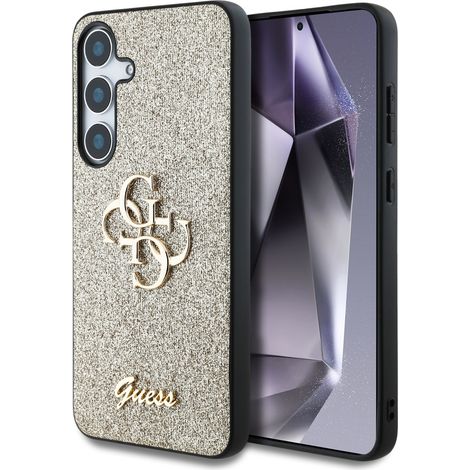 Custodia Guess Fixed Glitter Big 4G Metal Logo per Samsung Galaxy S25 color oro (1/5)