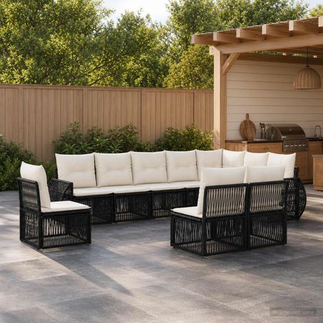vidaXL Set Divano da Giardino 10 pz Nero e Bianco Crema polyrattan (1/5)