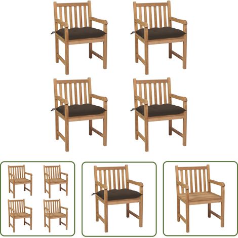 The Living Store Chaises de jardin lot de 4 et coussins taupe bois teck solide - Chaise De Jardin - Mobilier De Jardin - Set De Chaises - Terrasse - Jardin (1/5)