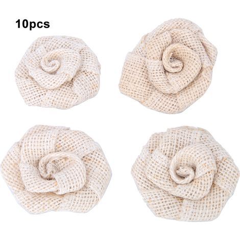 10 handgefertigte Juteblumen für Hochzeitsfeierdekoration, DIY-Accessoires und Kleidung (Beige) (1/5)