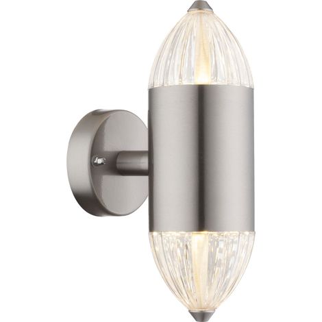 Lampada da parete per esterni lampada da giardino LED argento lampada da facciata Up Down luce porta d'ingresso, 11W 750lm bianco caldo, PxH 8 x 21 cm, Globo 34005W1