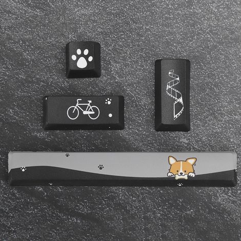 Touches de clavier gaming personnalisées - Kit 4 touches mécaniques Esc, Espace, Entrée et Pavé numérique avec design mini chiens noirs pour clavier personnalisé