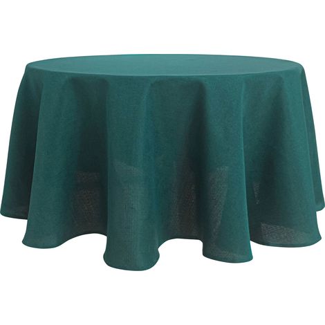 Nappe ronde infroissable et anti-tâches Bleu Paon 160 cm (1/3)