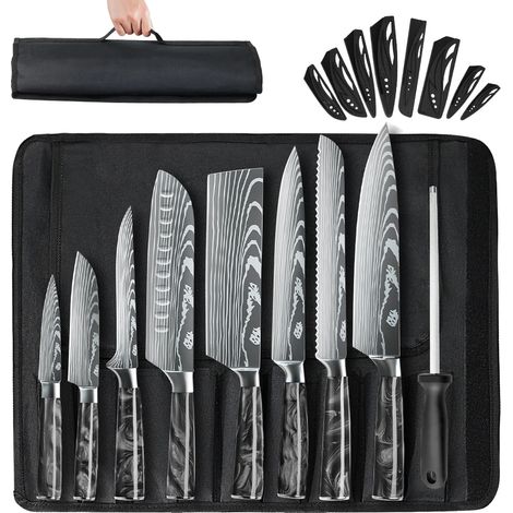 Set di 10 coltelli in acciaio inossidabile con manici ergonomici ed ecocompatibili. (1/2)