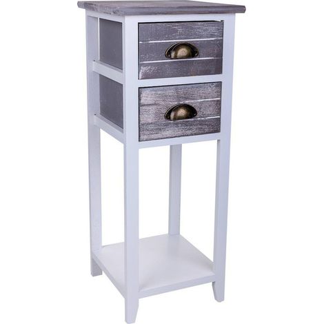 table de chevet blanche en bois deux tiroirs style contemporain - blanc et bois grisé (1/5)