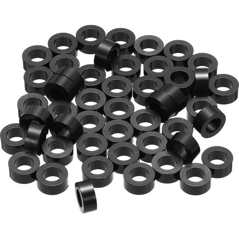 50Pcs Entretoise ABS M4 x 7mm OD x 3mm L Rondelles d'Espacement Rondes en Plastique Noir, Écrou d'Écartement Non Fileté pour Vis, Boulons, Prise Électrique (1/5)
