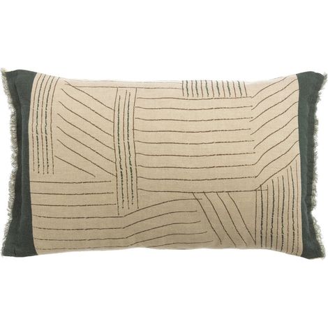 Coussin Rectangulaire en Lin et Coton Motif Graphique Abysse avec Franges 40 x 65 cm - PANGIVO