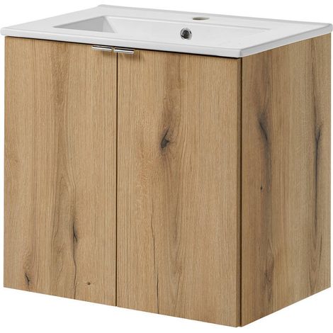 Armadio Pensile Sottolavabo NEWPORT con Lavandino 60x57x39 cm Effetto Rovere [en.casa]