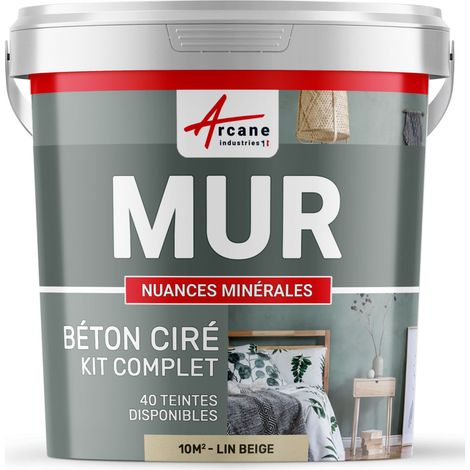 béton ciré, mur, couleur, enduit décoratif, enkit, gris, blanc, beige - 10 m² - Satinée Lin Beige - ARCANE INDUSTRIES (1/5)