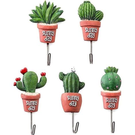 Crochets auto-adhésifs cuisine avec image de Cactus, 10 pièces, 5 Styles muraux, salle de bain et adaptés au salon (1/5)