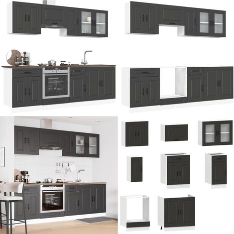 vidaXL 8-tlg. Küchenschrank-Set Kalmar Schwarz Holzwerkstoff (1/5)