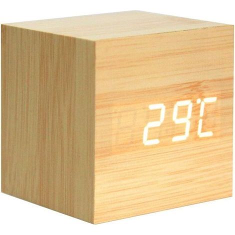 Réveil Numérique en Bois Compact avec Commande Vocale et 3 Niveaux de Luminosité Idéal pour Voyage et Chambre