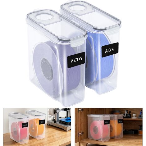 TolleTour 3D-Filamentbehälter, 4 l, Set mit 2/4/6/8 Stück nach Wahl, transparent/schwarz, staubdicht, mit Etiketten und Filzstift (1/5)
