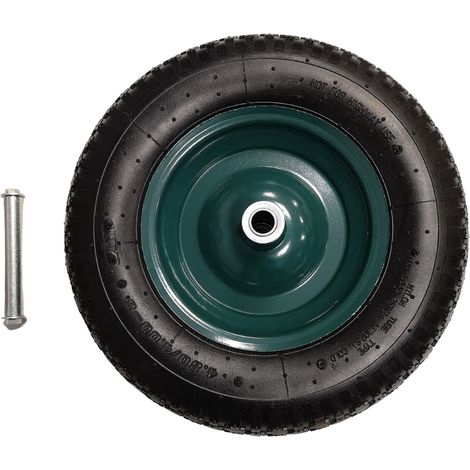 Replacement 15" x 3.4" Pneumatic Heavy Duty Garden Wheelbarrow Wheel & Axel In Green (1/5)