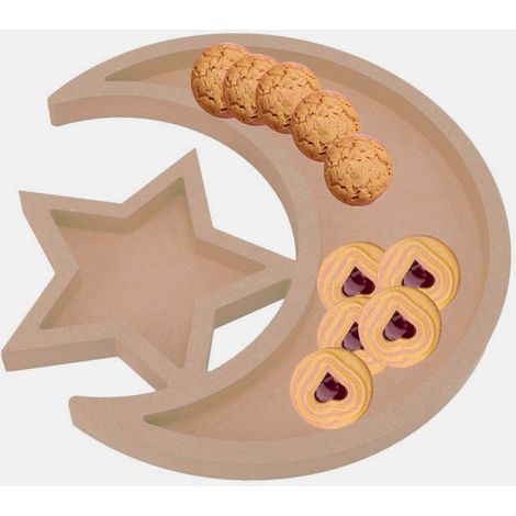 Plateau Bois Dessert Ramadan Forme Lune Décoratif pour Fête à la Maison Jardin (1/5)