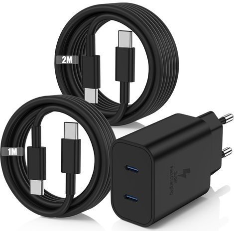 45W Super Chargeur USB C Rapide pour Samsung Galaxy S25+,S25 Ultra,S24+,S24 Ultra,S23+,S23 Ultra, S22,S21,Note20,A54,A53,Z Fold5,Flip5,Fold4,Tab S8 Ultra, Adapteur Type C avec 1M+2M Câble USB C (1/5)