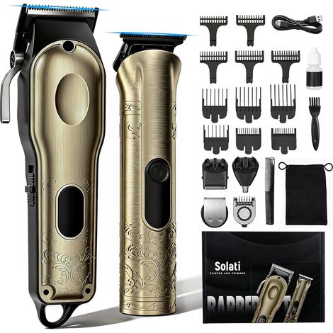 Set of 2 Professional Men's Hair Clippers, Men's Electric Shaver with LCD Display, Finishing Hair and Beard Trimmer, Men's Precision Trimmer, Men's Gift (1/5)