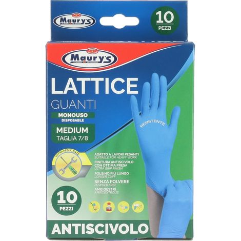 MAURY'S GUANTI IN LATTICE DA LAVORO ANTISCIVOLO CONFEZIONE DA 10PZ TG M (1/5)