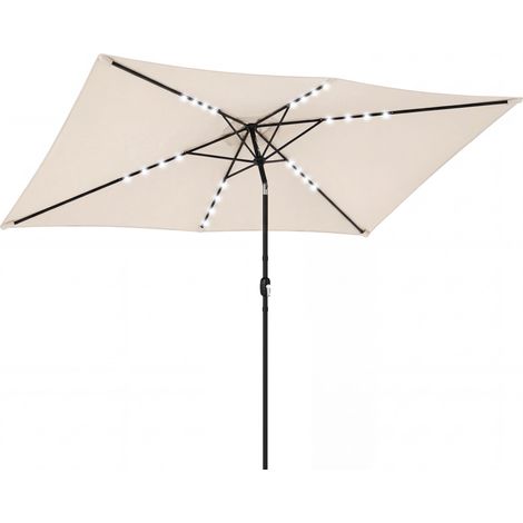 Parasol solaire LED, env. 300 x 200 cm, parasol de balcon enclenable avec manivelle, housse de protection, protection UV, orientable, blanc crème
