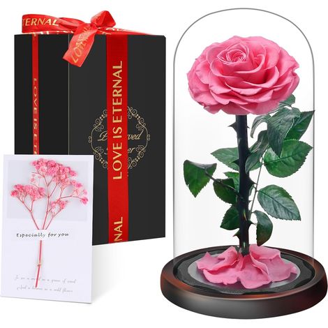 Cadeaux Femmes pour la Fête des Mères - Rose Éternelle sous Cloche, Naturelle Fleur Eternelle Cadeau, Idée Boite Rose Eternel, Cadeau pour Anniversaire, Femme, Copine, Amie, Maman, Grand Mere (1/5)