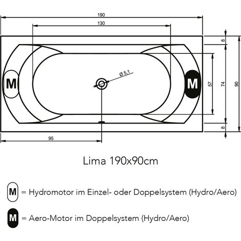 RIHO Lima Easypool 3.1 bañeras rectangulares, control táctil, (1/3)
