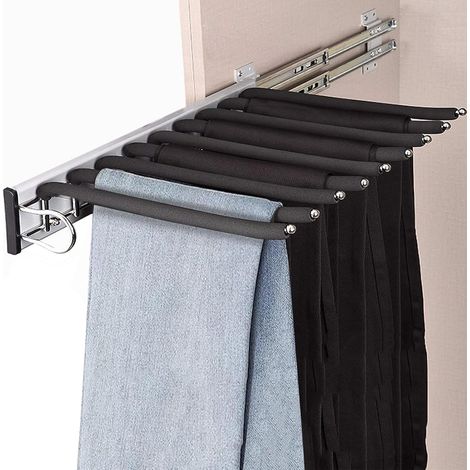 Pull-Out 9 Trouser Rack for Straight Closet 9 trousers, silent damped slider, aluminium stainless steel, space saving, length 46 cm, load 20 kg (1/5)