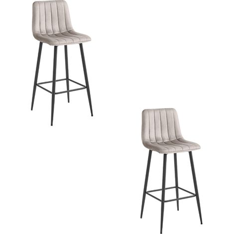Tabouret de bar - leobert - pozza - velours beige foncepieds noirs - 43 x 49 x 104 cm - lot de 2 211770409 (1/4)