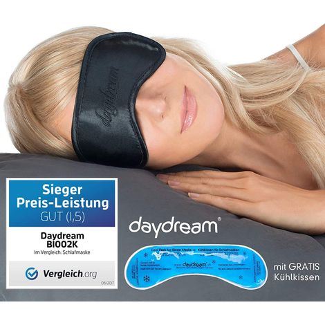 daydream - Mascherina per dormire da donna e uomo, con cuscino refrigerante incluso (= maschera refrigerante) – vincitore del test – Maschera per gli occhi – Nero (B-7000-B) (1/5)