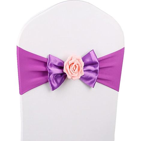 Nœuds de chaise avec boucle et rose coulissante, housse de chaise extensible en spandex fuchsia, 5 pièces, pour mariage, réception, hôtel, banquet, décoration de fête (1/2)