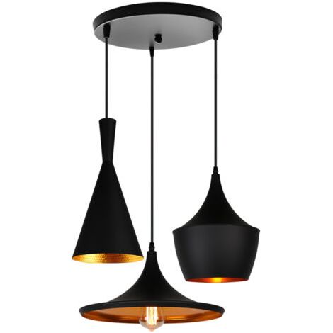 royaluxe- Suspension Luminaire Rétro Vintage Lampe Suspendue Moderne 3 Lumières Lustre En Métal Pour Café, Bar, Cuisine, Noir (1/5)