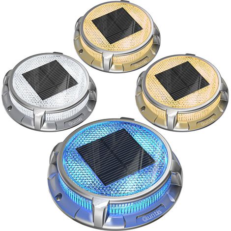 4Pcs Lampe Solaire Extérieur Jardin LED Blanc Chaud/Froid, Balise Solaire Eclairage Etanche IP68, Spot LED Extérieur Solaire pour Chemin Allée Escalier Terrasse Pont, Lumiere Solaire Auto (1/5)