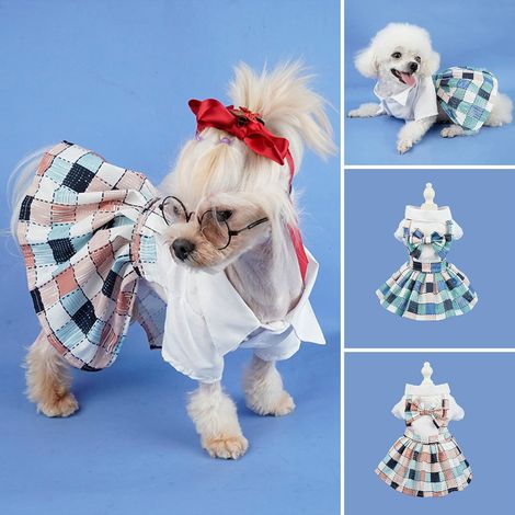 Robe Pour Animal De Compagnie - Imprimé Tartan - Col À Revers Et Nœud Papillon - Polyester Doux - Pour Chien Et Chat - S M L XL (1/5)