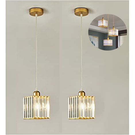 2pcs Lustre carré moderne en cristal, suspension élégante, plafonnier E27, décoration intérieure, convient aux chambres et aux couloirs (doré). (1/5)
