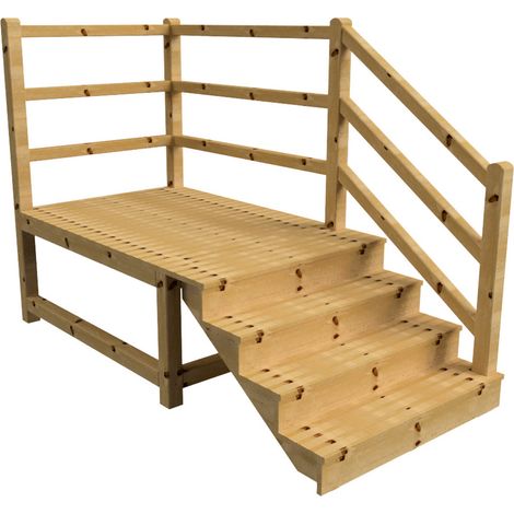 MILANO - Escalier en bois 4 marches H71 cm - avec contre-marches - Palier L120 x P189 cm - Escalier rambarde droite, palier droite et face