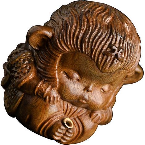 Statuette décorative de singe en bois sculpté à la main, porte-parfum, ornement de purification de l'air pour la méditation, 6 x 5,4 x 4,9 cm, 1 pièce (1/5)