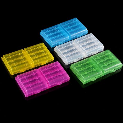 Étui de rangement multifonctionnel transparent en plastique rigide, disponible en 5 couleurs, pour piles AA et AAA. (1/5)