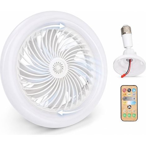 Ventilateur de Plafond E27 avec Lumières, Ventilateur de Plafond à Douille 30 W avec Télécommande, Ventilateur de Plafond à Profil Bas pour Petits Espaces, Chambre à Coucher, (1/5)