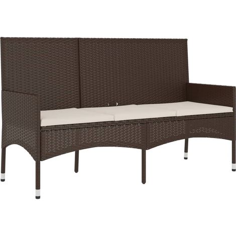 Panca da giardino arredo da esterno per terrazza a 3 posti con cuscini 140 x 51 x 85 cm resina intrecciata marrone